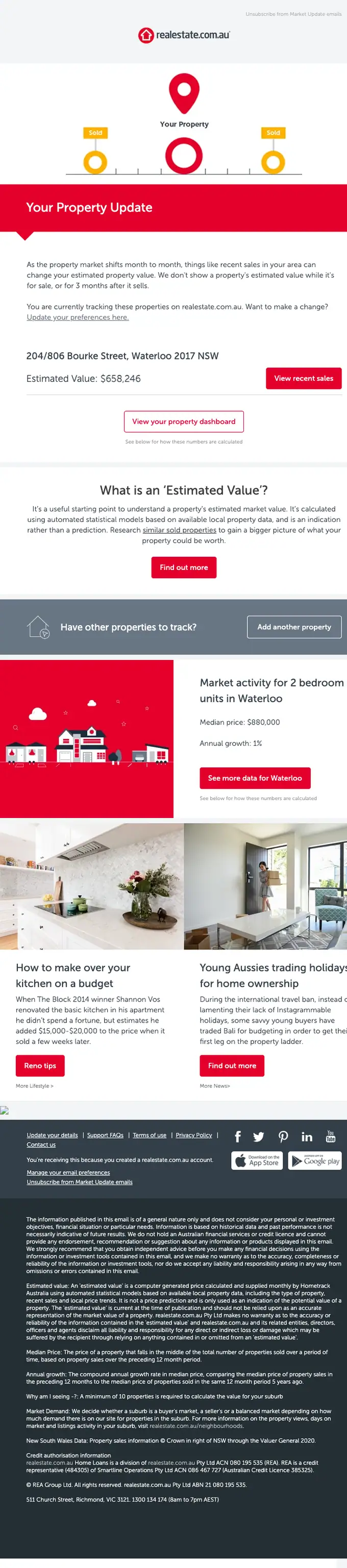 realestate.com.au account notice email, full length