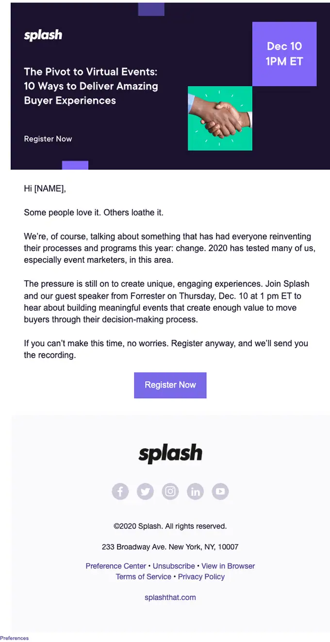 Splash webinar email, full length