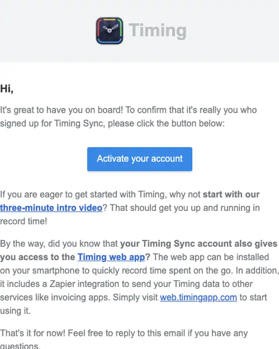 Timing Sync email