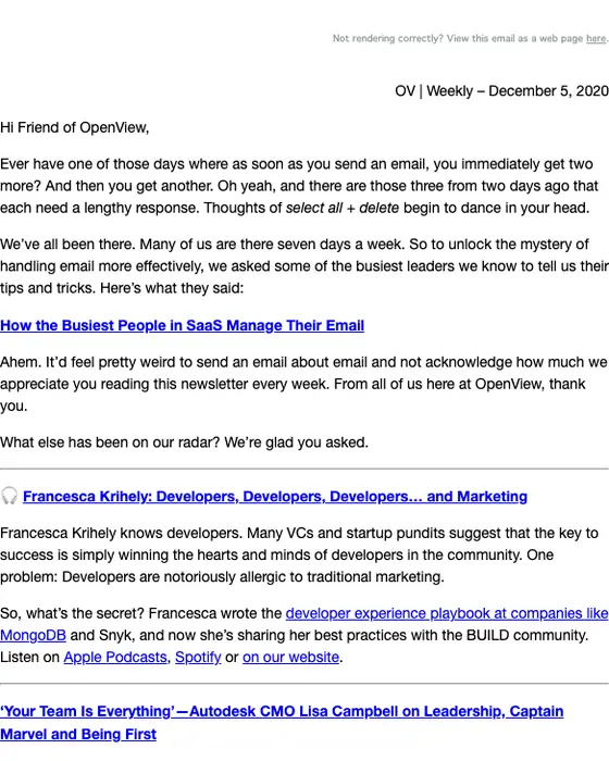 OpenView newsletter email