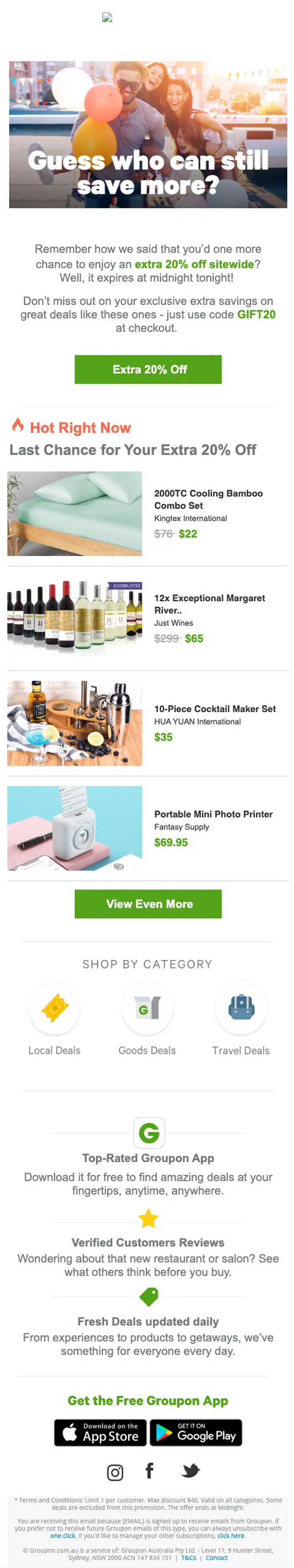 Groupon Premium expiration notice email, full length