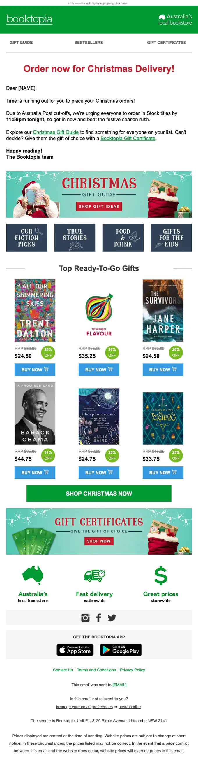 Booktopia Bookstore seasonal email, full length