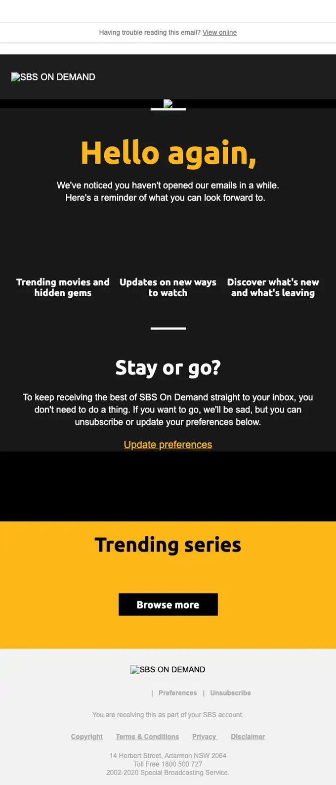 SBS On Demand re engagement email, full length
