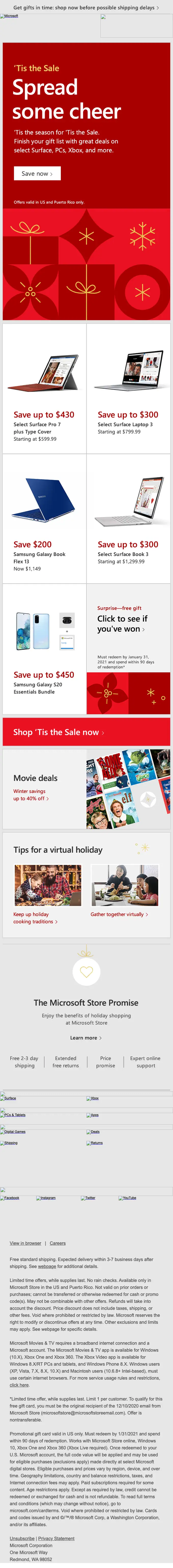 Microsoft Store promotional email, full length