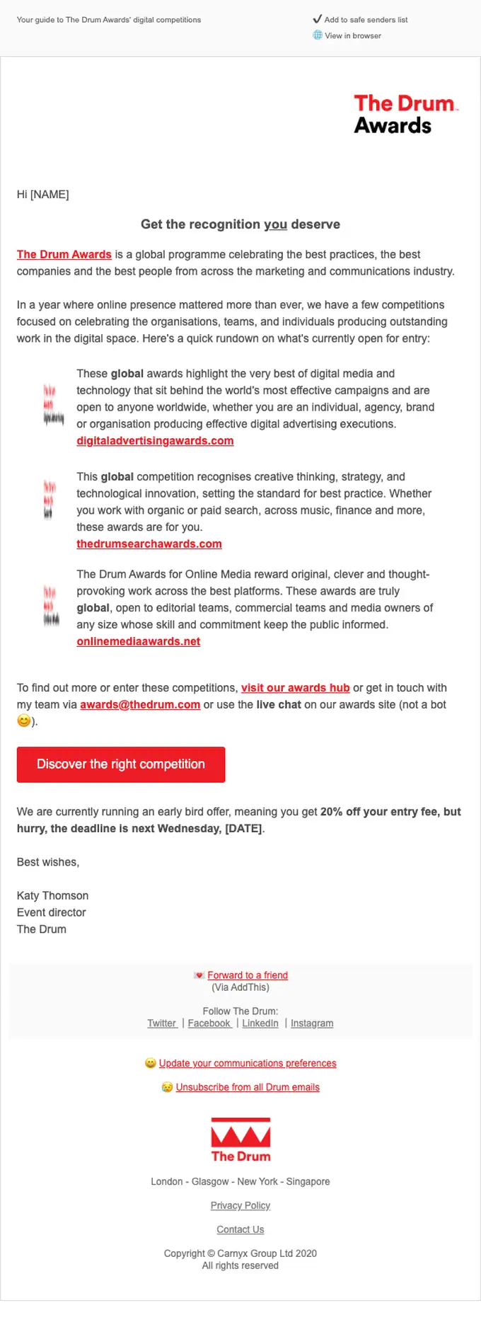 The Drum Awards promotional email, full length