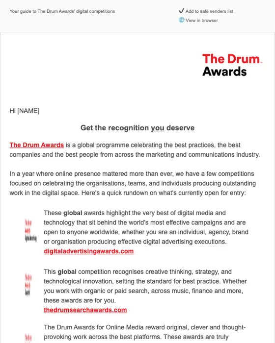 The Drum Awards promotional email