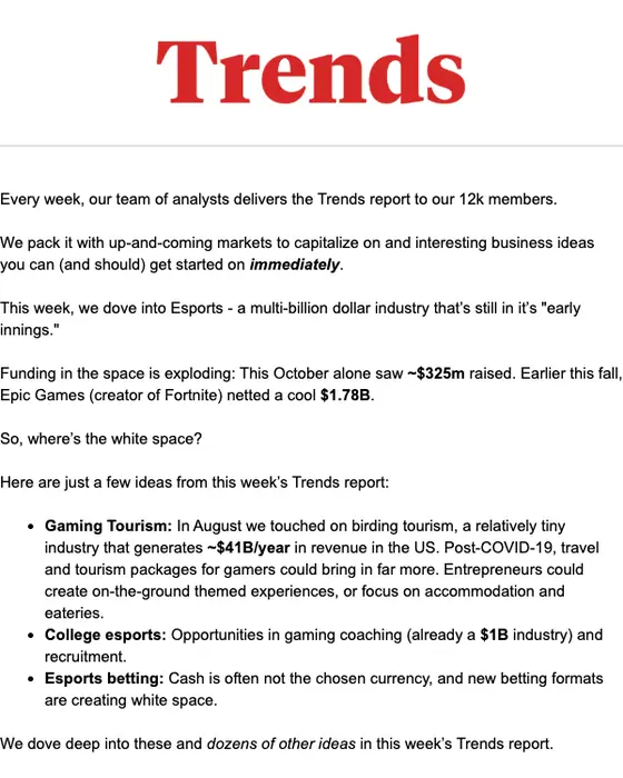 Trends newsletter email