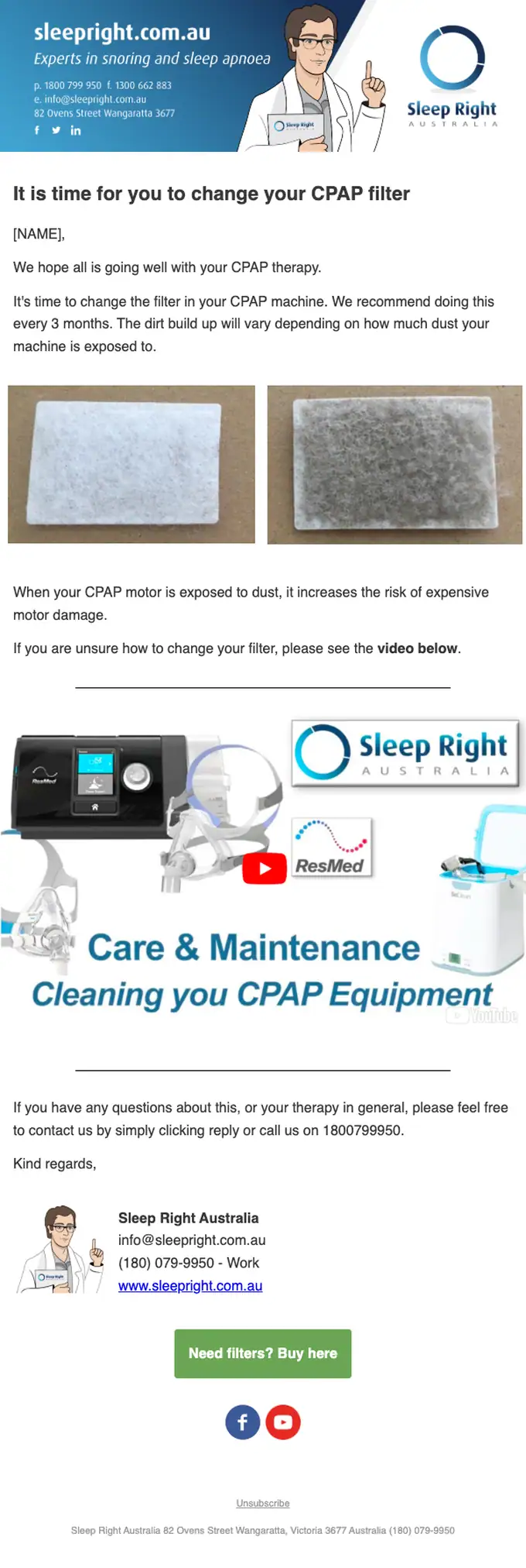 Sleep Right Australia account notice email, full length