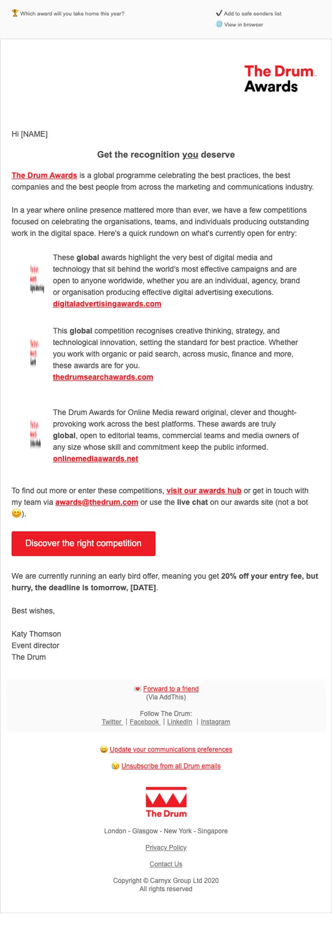 The Drum Awards promotional email, full length