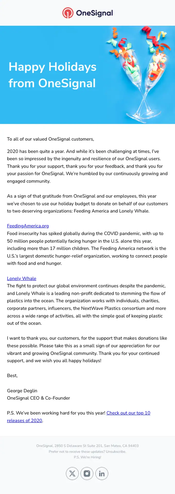 OneSignal thank you email, full length