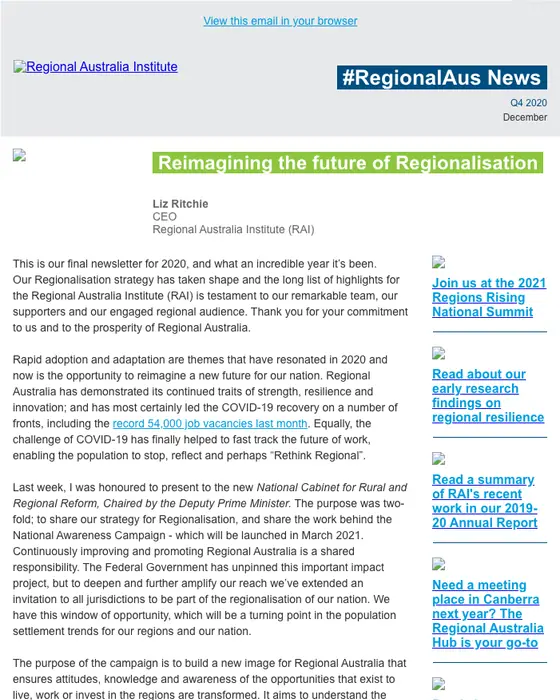 Regional Australia Institute newsletter email