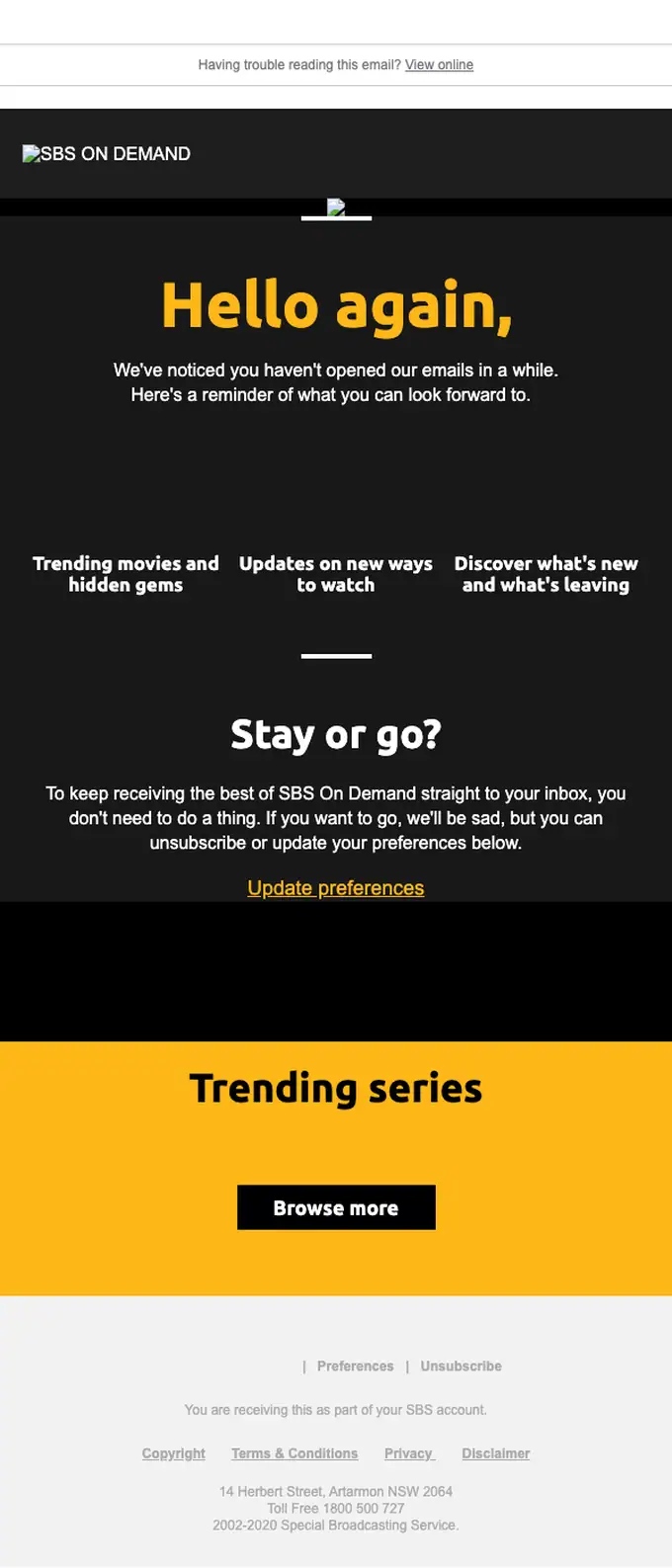 SBS On Demand re engagement email, full length