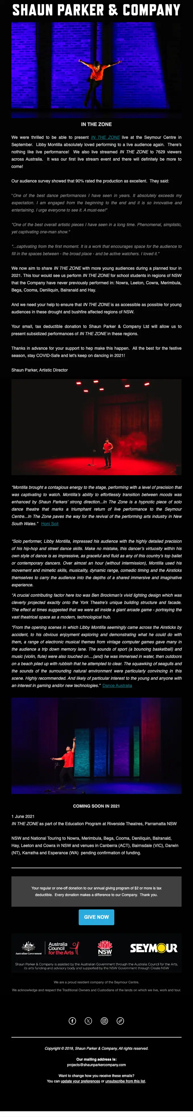 Shaun Parker & Company newsletter email, full length