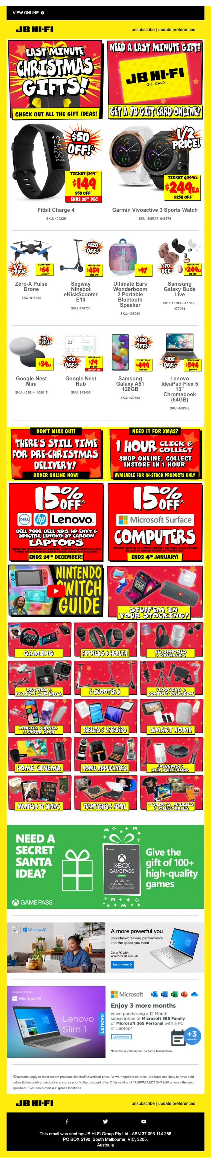 JB Hi-Fi promotional email, full length