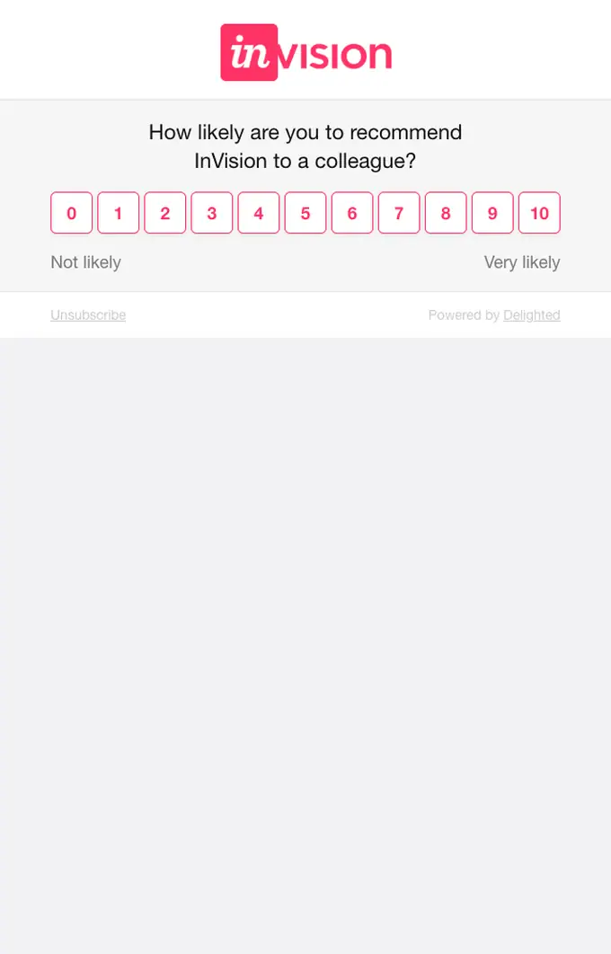 InVision survey email, full length