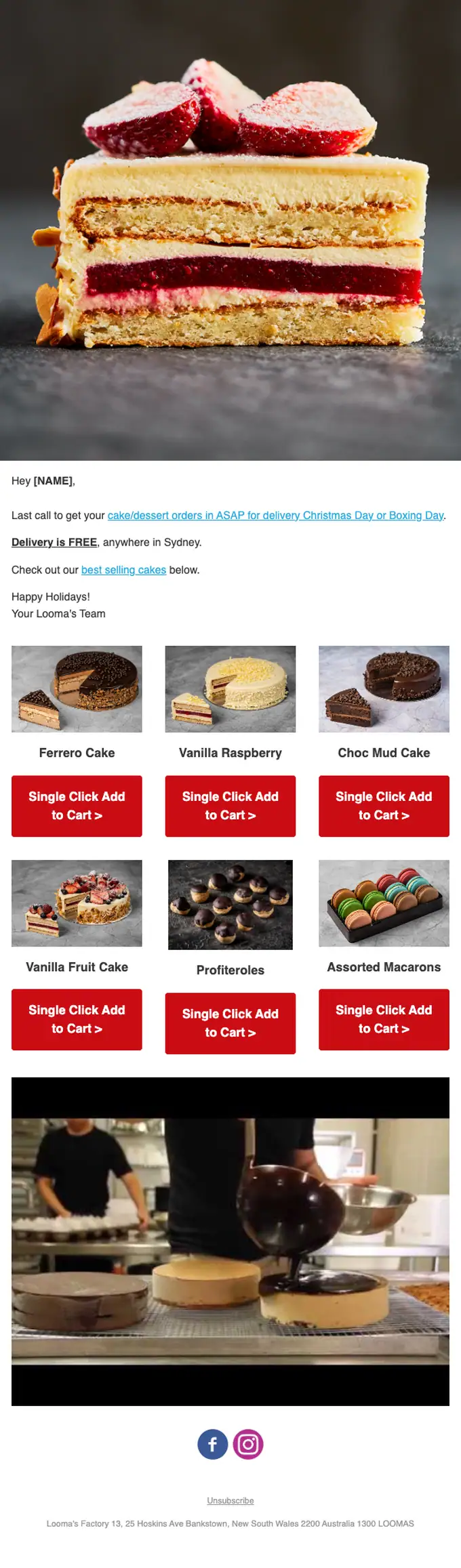 Looma's Cakes seasonal email, full length