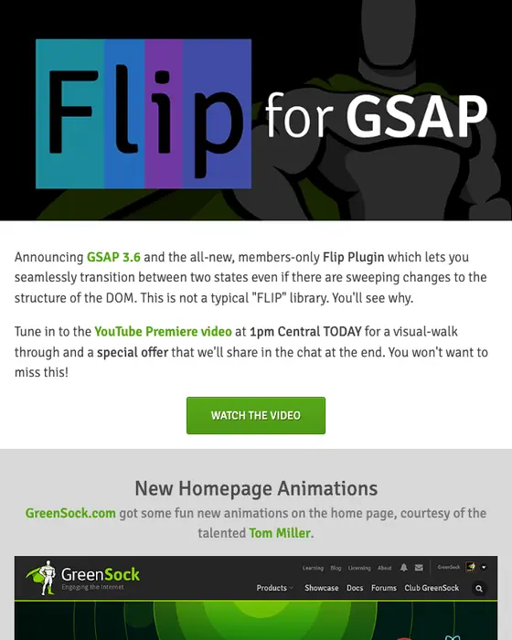 GreenSock product launch email