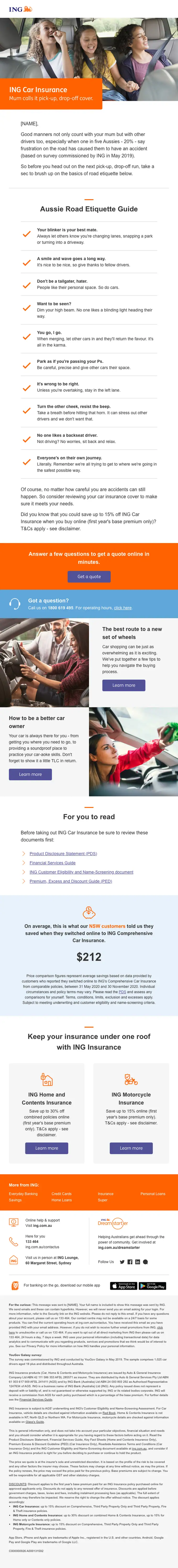 ING Australia promotional email, full length