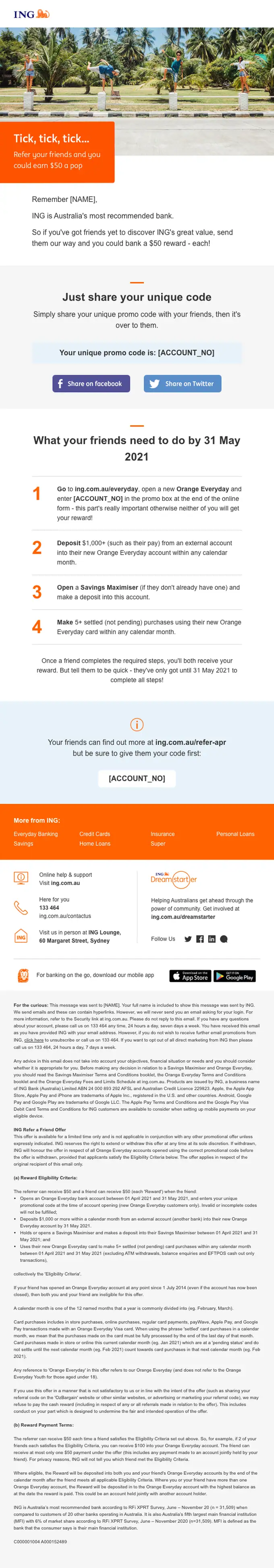 ING Australia referral email, full length