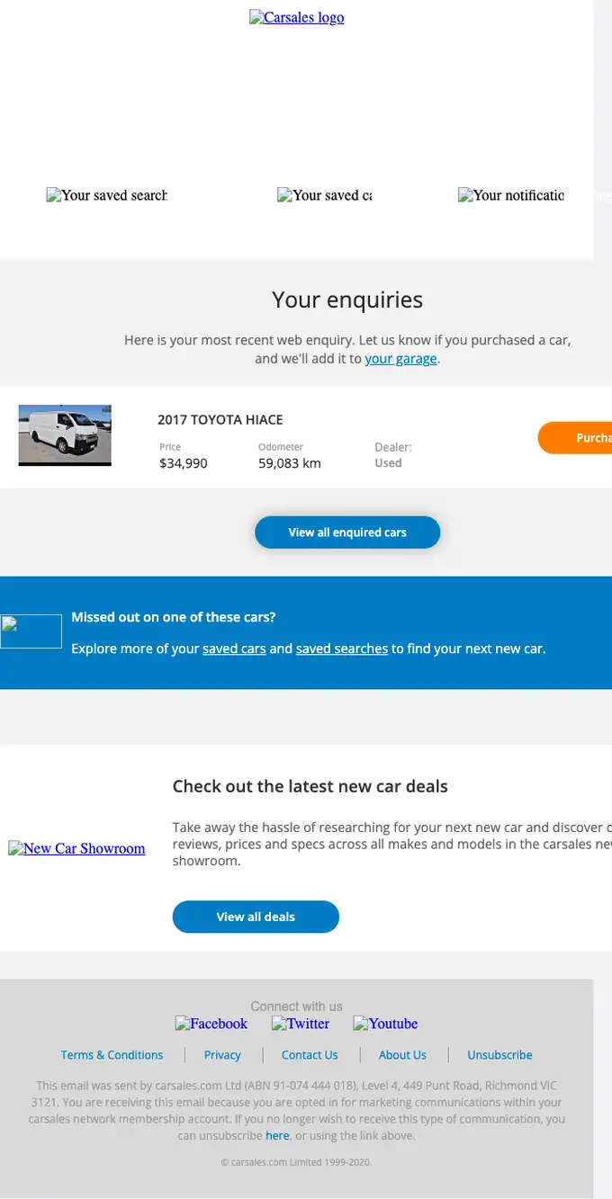 carsales.com.au newsletter email, full length