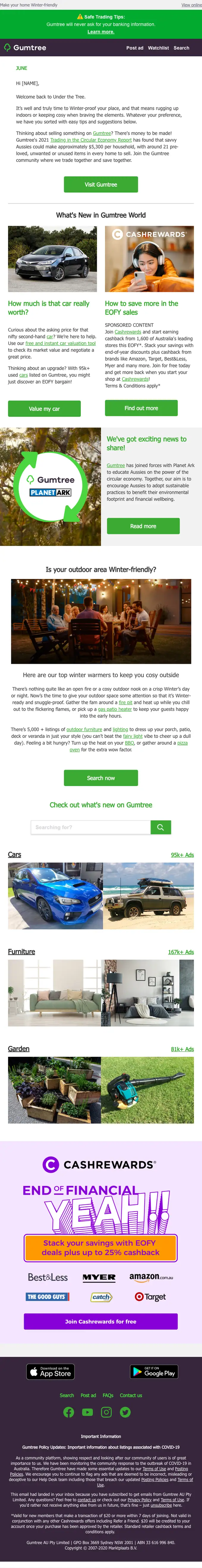 Gumtree Australia newsletter email, full length