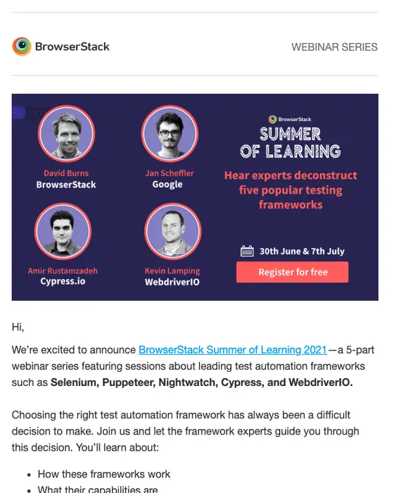 BrowserStack webinar email