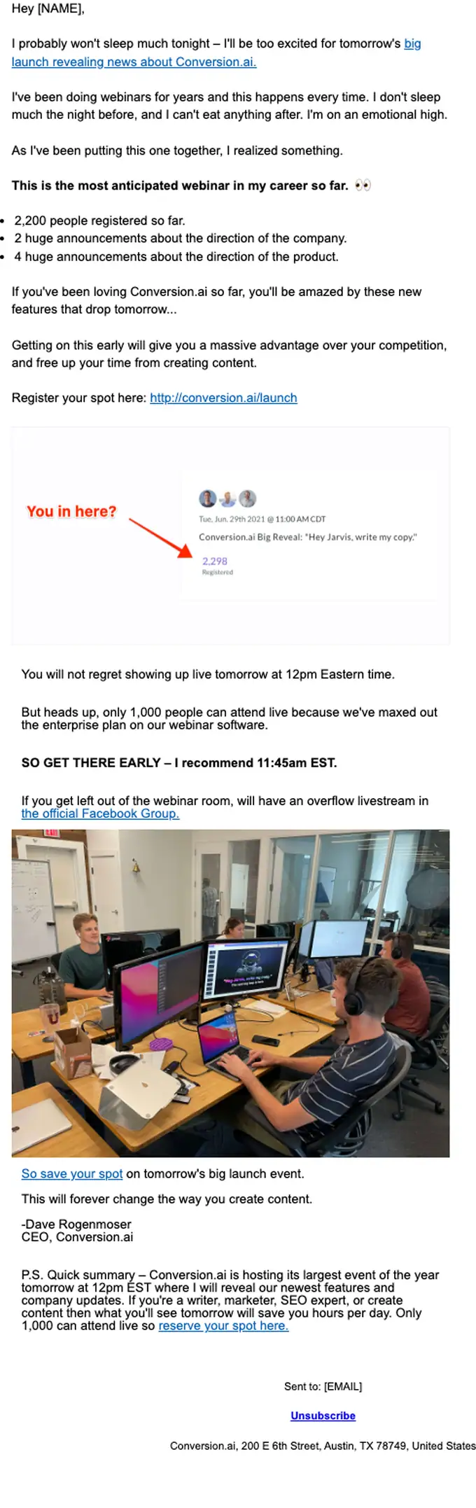 Conversion.ai event invite email, full length