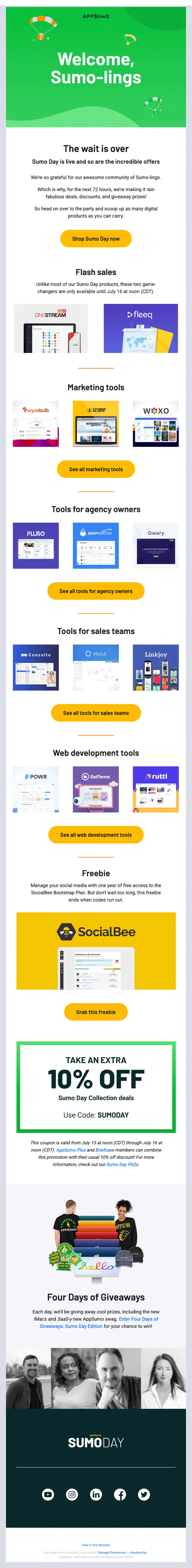 AppSumo promotional email, full length