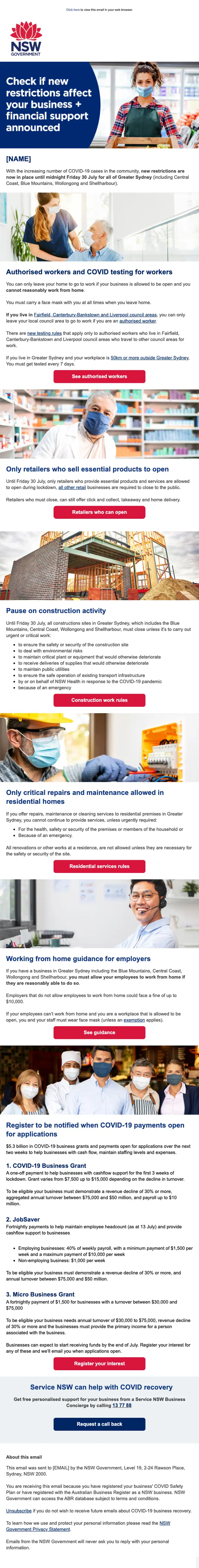 NSW Government account notice email, full length