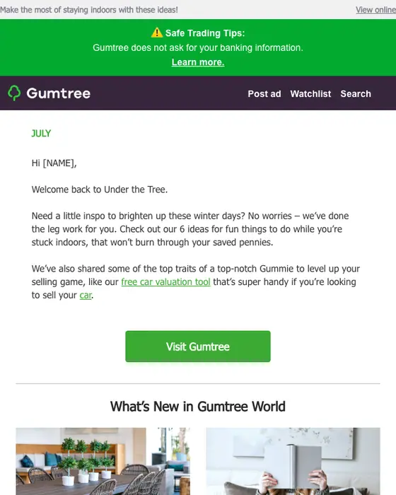 Gumtree Australia newsletter email