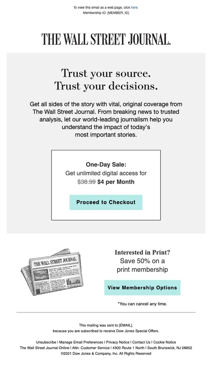 The Wall Street Journal sale email, full length
