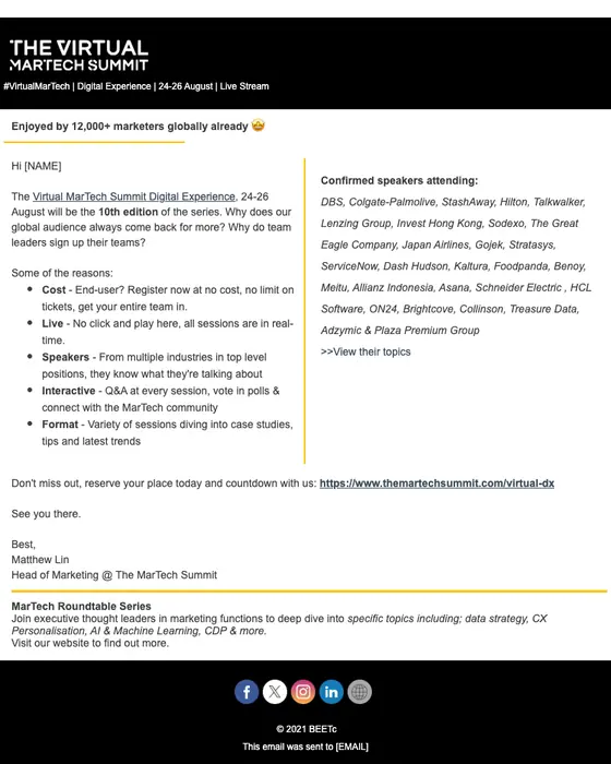 The MarTech Summit event invite email