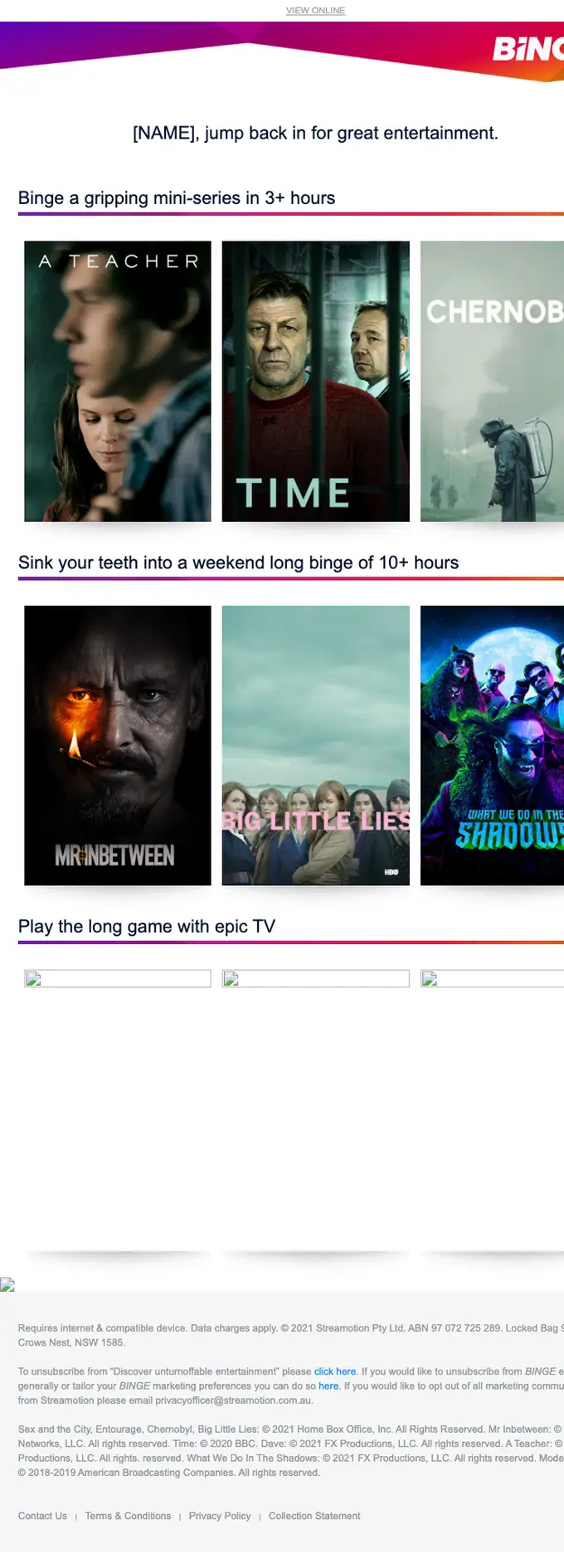 Binge re engagement email, full length