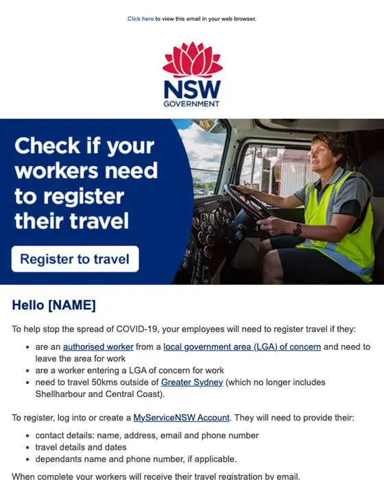NSW Government account notice email