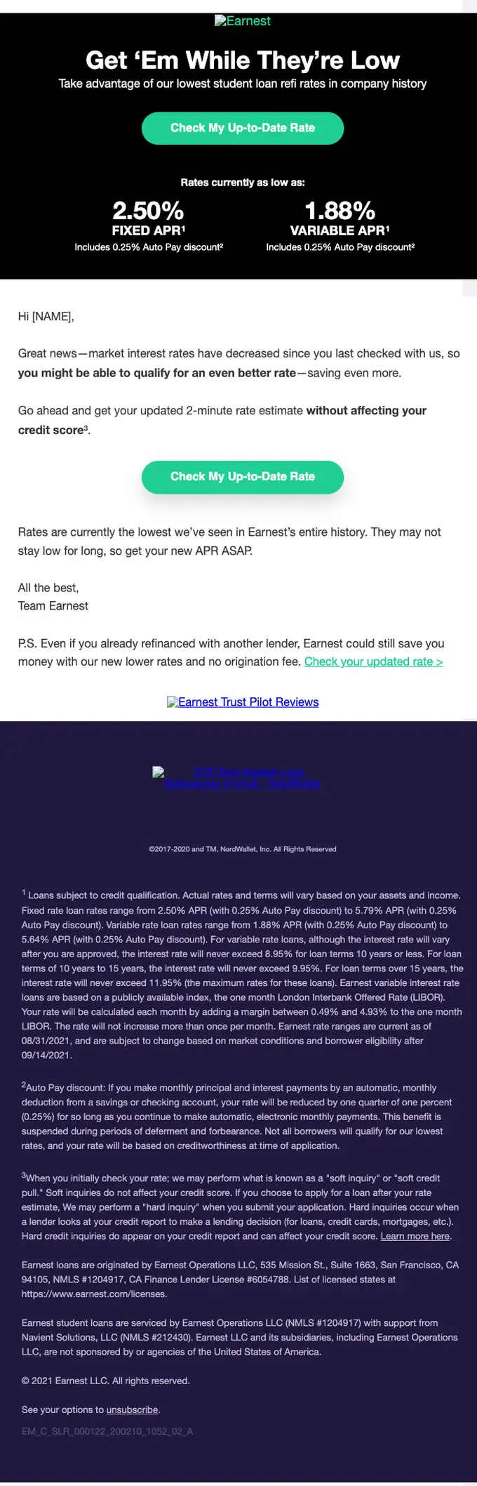 Earnest price drop email, full length