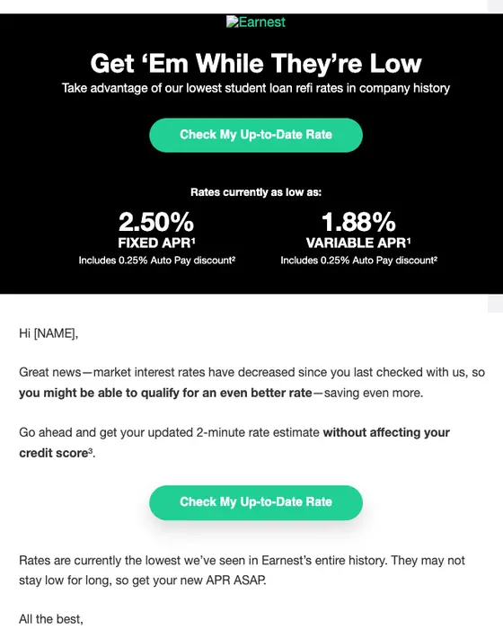 Earnest price drop email