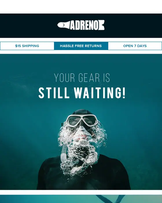 Adreno Freediving abandoned cart drip email