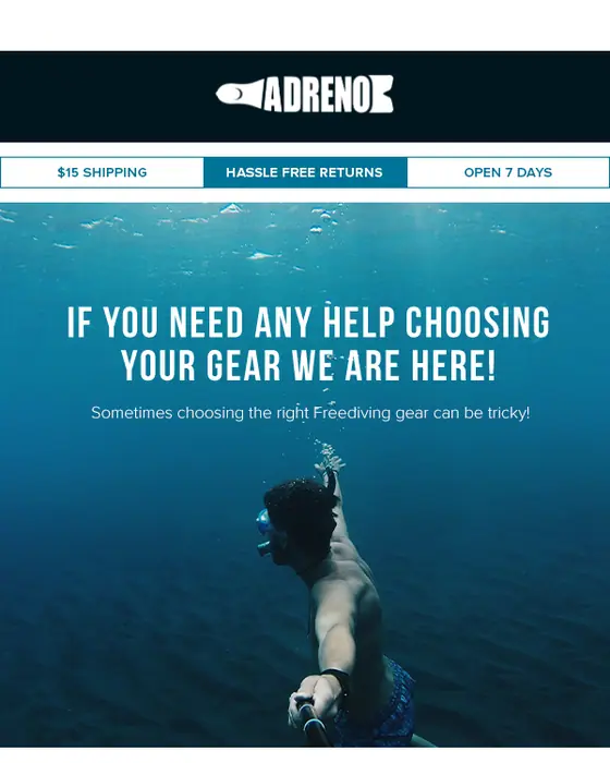 Adreno Freediving abandoned cart drip email