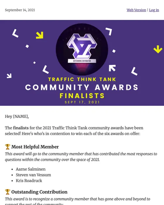 Traffic Think Tank newsletter email