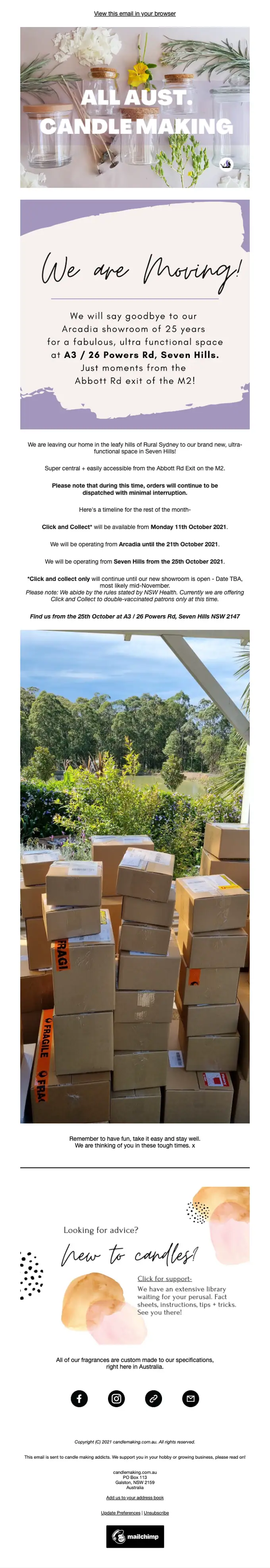 All Australian Candle Making Supplies and Kits account notice email, full length
