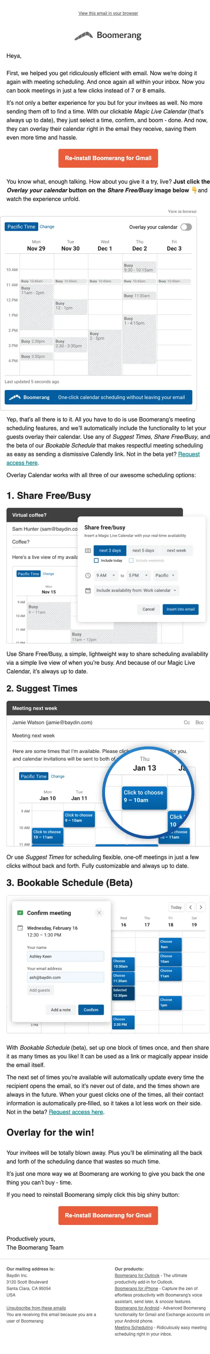 Boomerang product launch email, full length