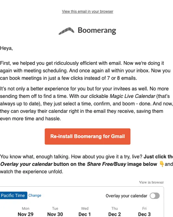 Boomerang product launch email