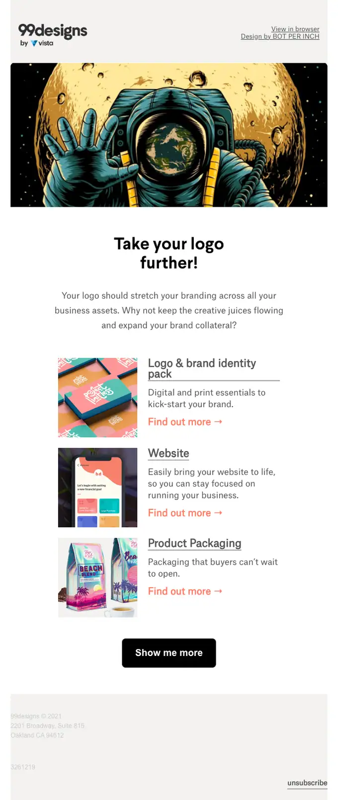 99designs by Vista promotional email, full length