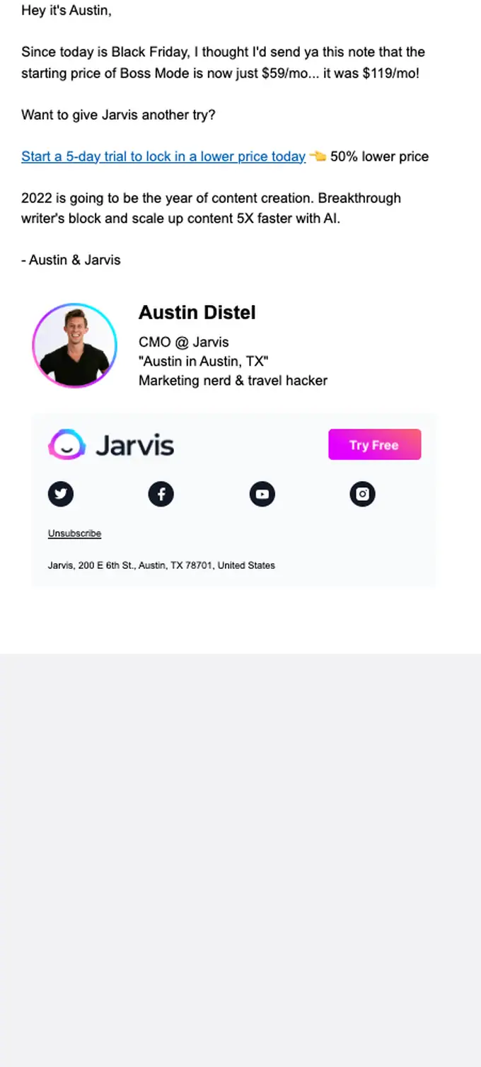 Jarvis.ai sale email, full length