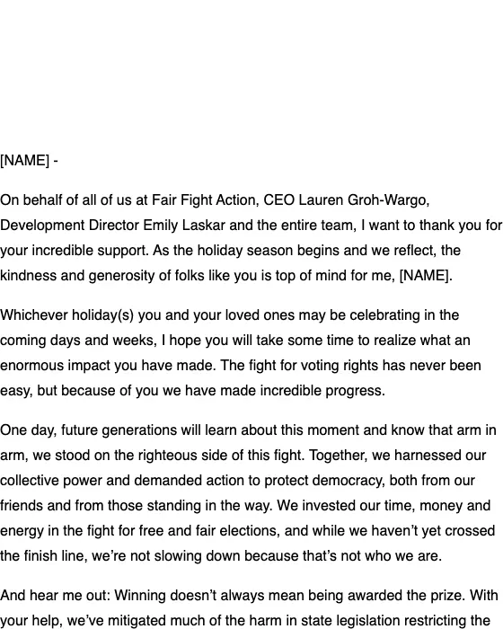 Fair Fight Action thank you email