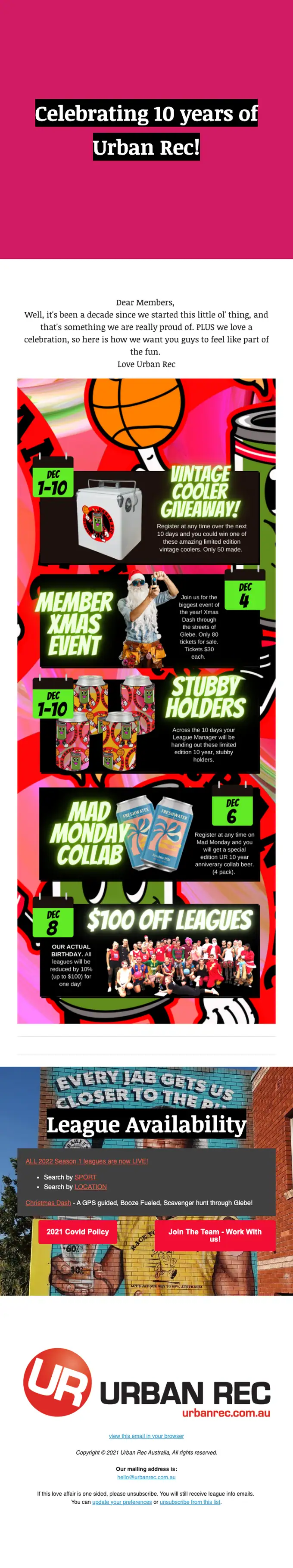 Urban Rec promotional email, full length