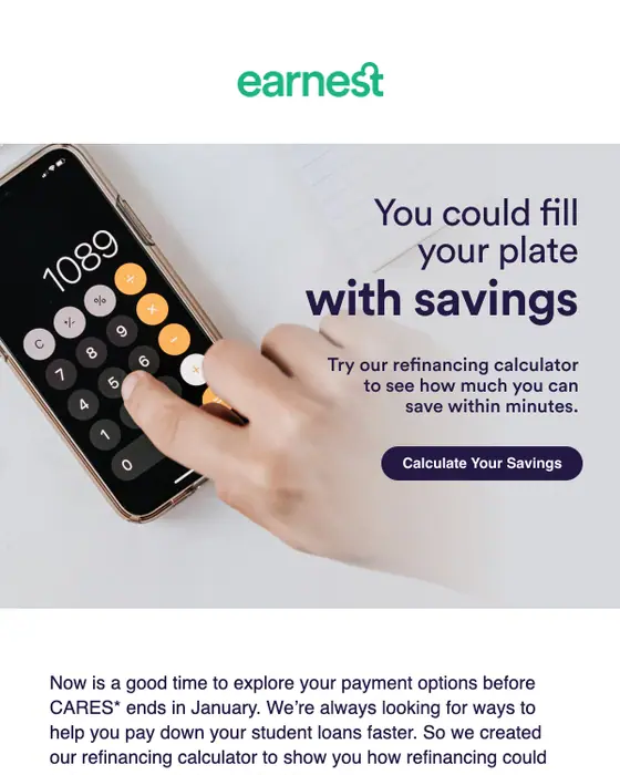 Earnest promotional email