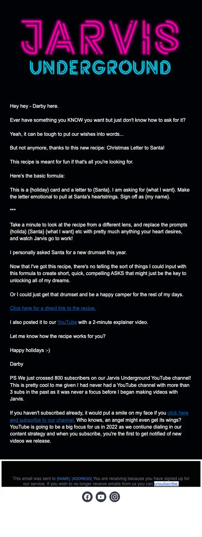Jarvis Underground newsletter email, full length