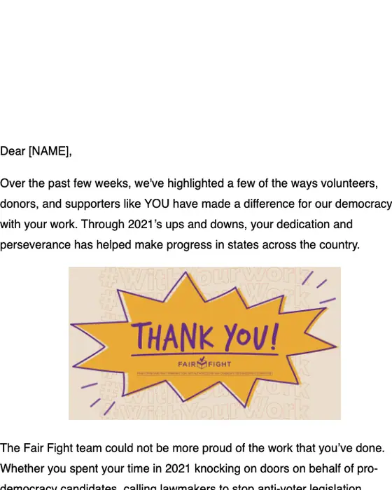 Fair Fight thank you email