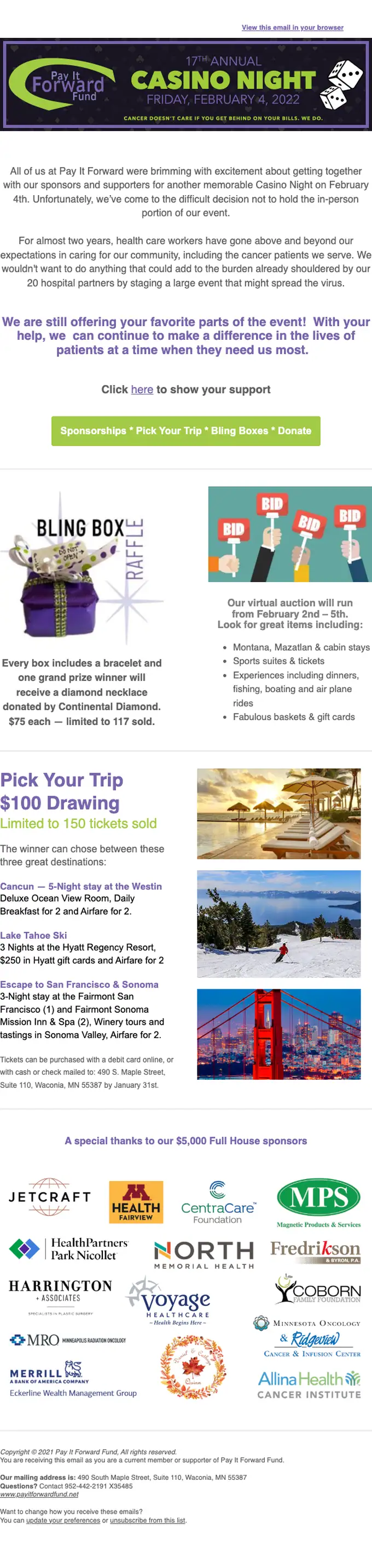 Pay It Forward event invite email, full length